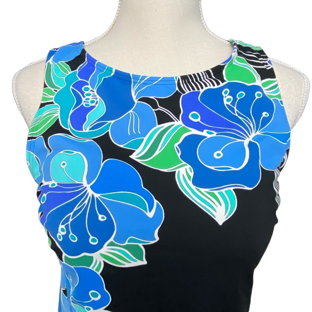 Land's End Black & Blue Floral Tankini Top Size 10Tall